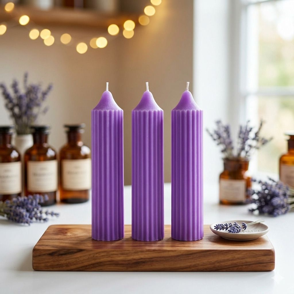 boxglee Lavender Ribbed Wax Candles Set of 3 | Premium Decorative Candles A22 Candle-picture-18