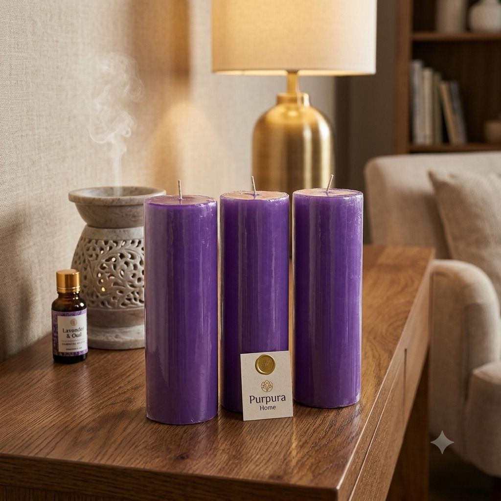 boxglee Lavender Pillar Candles Set of 3 | Scented Long Burning Home Decor Gift A54 Candle-picture-16