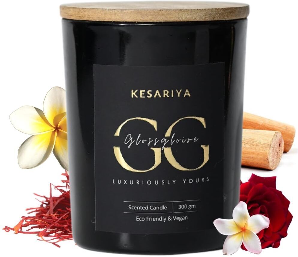 Kesariya Luxury Perfume Soy Wax Scented Candle | Matt Black Jar with Wooden lid Candle-image-45