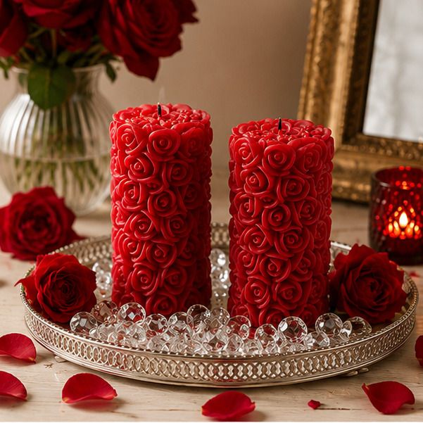 Rose Pillar Soy Wax Scented Candle Set of 2 Candle-image-27