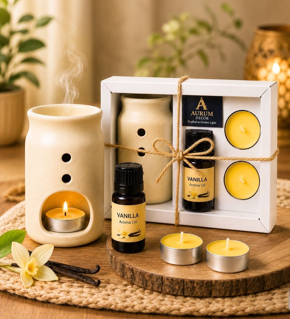 Vanilla Ceramic Aroma Diffuser Gift Set with Tealight Candles Candle-image-10