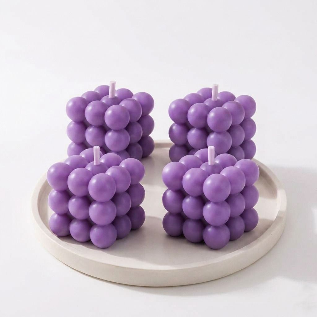 earth vedique Pink Bubble Cube Scented Candle (Pack of 4) Candle-picture-35