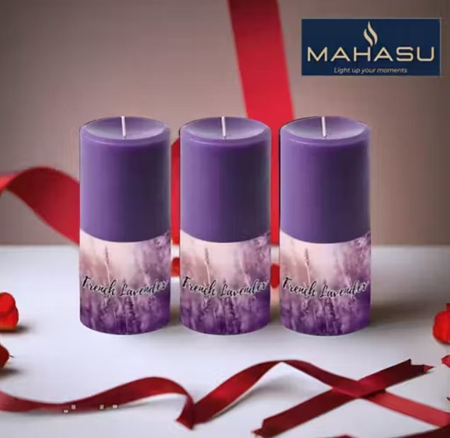 mahasu Highly Scented Pillar Candle (Lavender) Pure Wax Pillar Candle-picture-10
