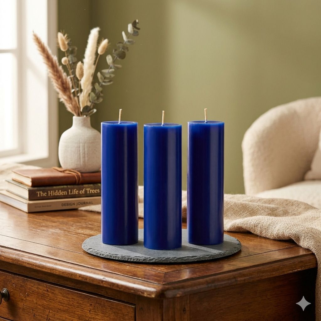 Ocean Breeze Pillar Candles Set of 3 | Scented Long Burning Home Decor Gift A22 Candle-image-25