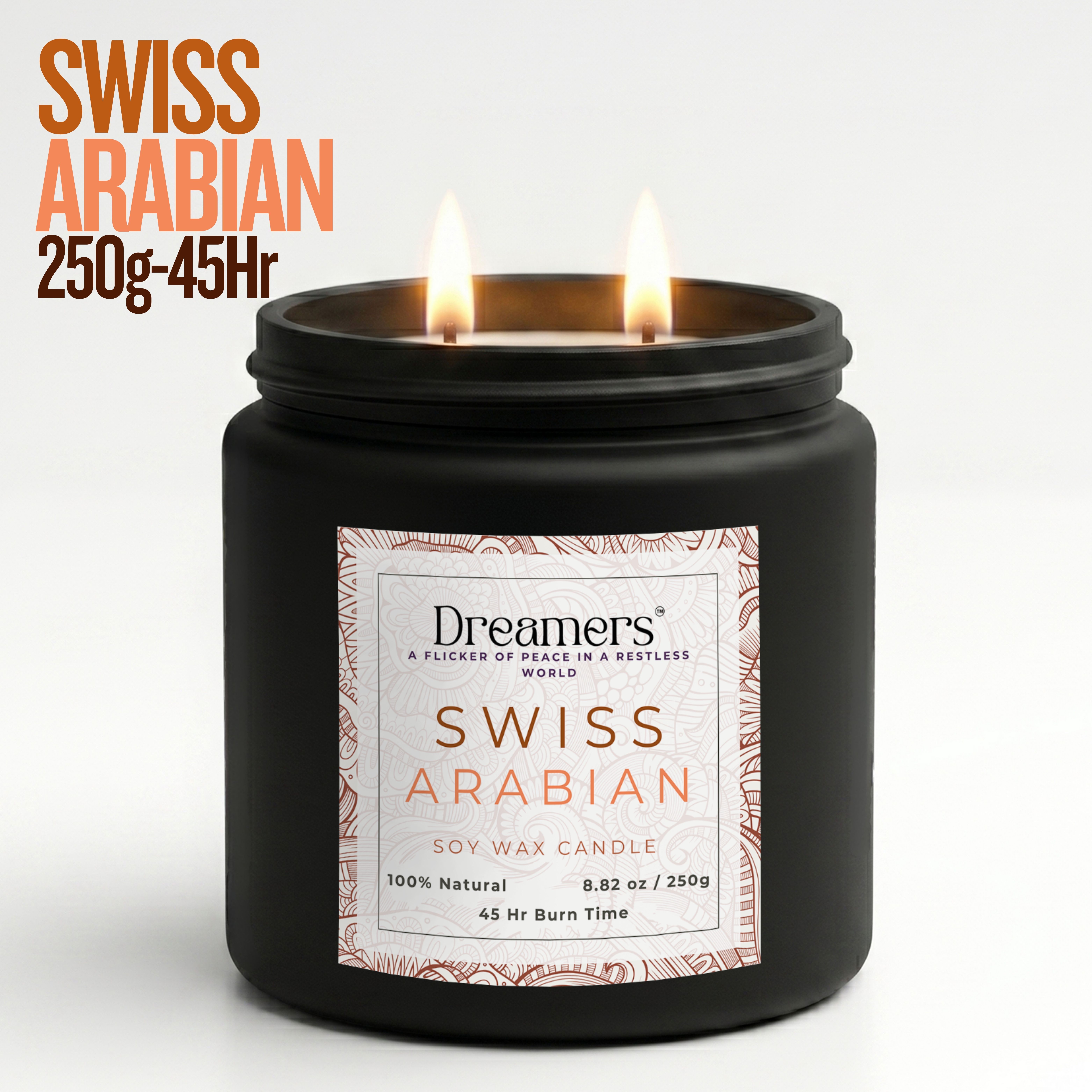 Arabian Oudh Fragrance|Soy Wax Candle|45 Hr Burn|Non-Toxic|Dual Wick|250g Candle-image-45