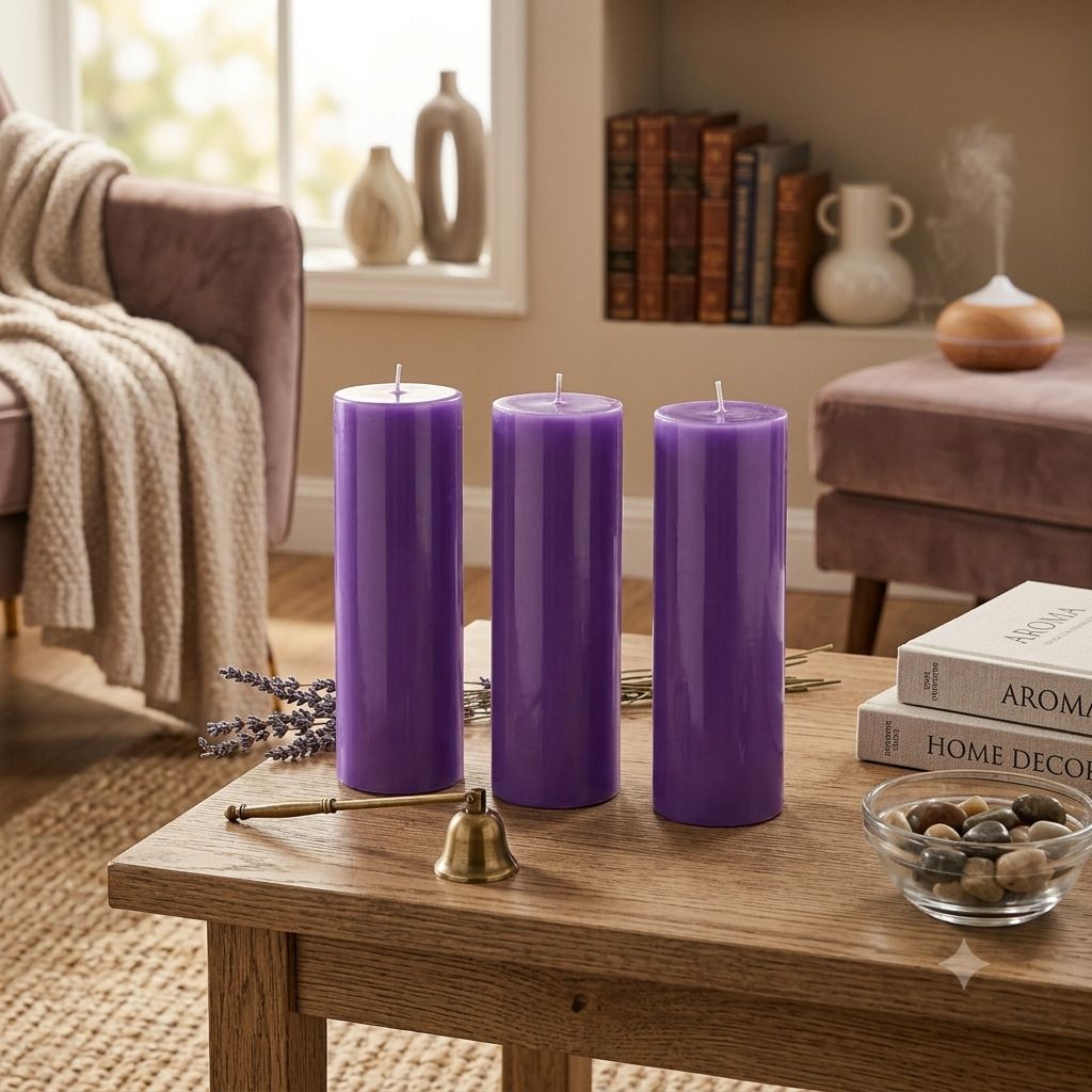 boxglee Lavender Pillar Candles Set of 3 | Scented Long Burning Home Decor Gift A53 Candle-picture-25