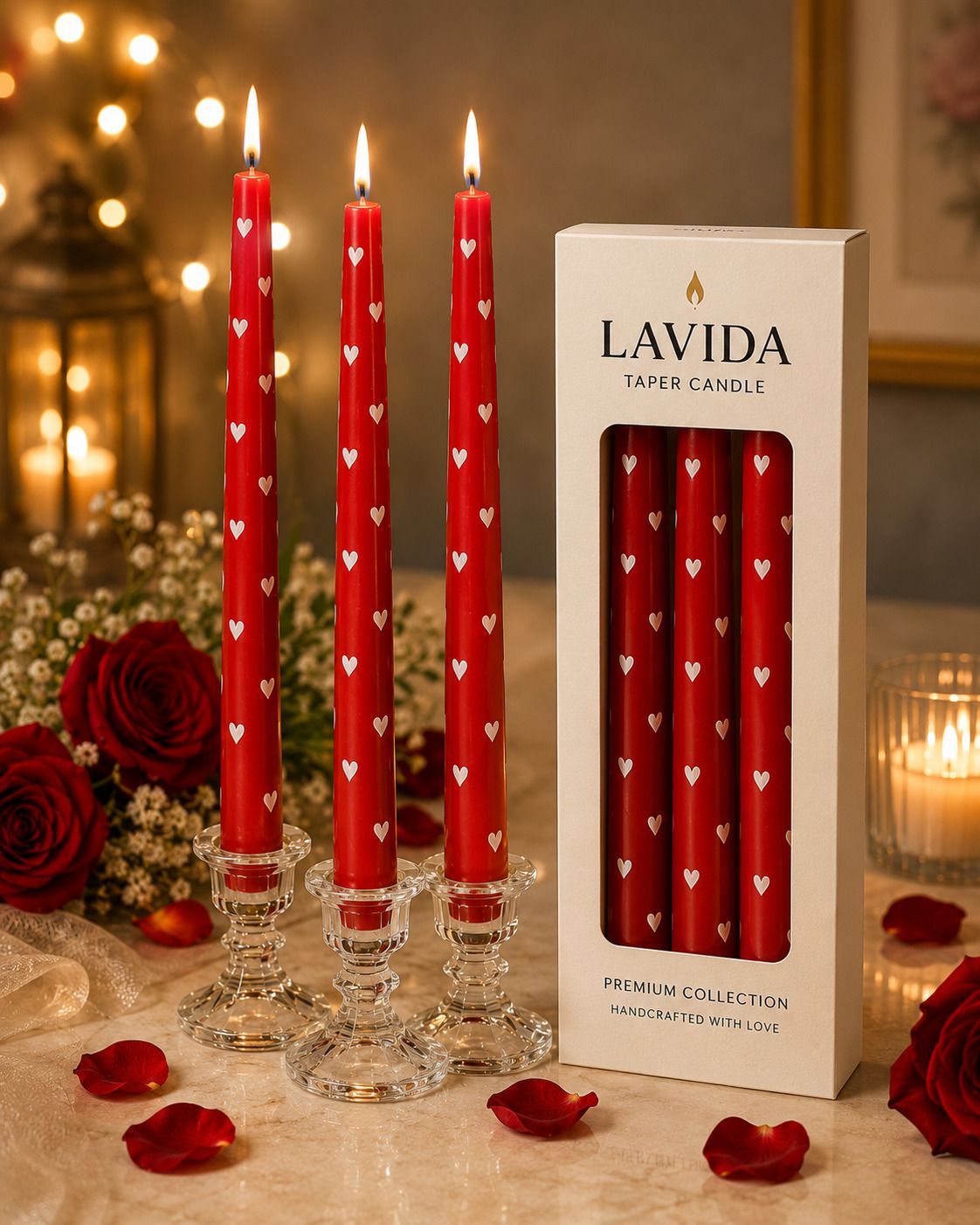 lavida 10-Inch Soy wax Red Heart Printed Taper Candle Candle Candle-picture-14