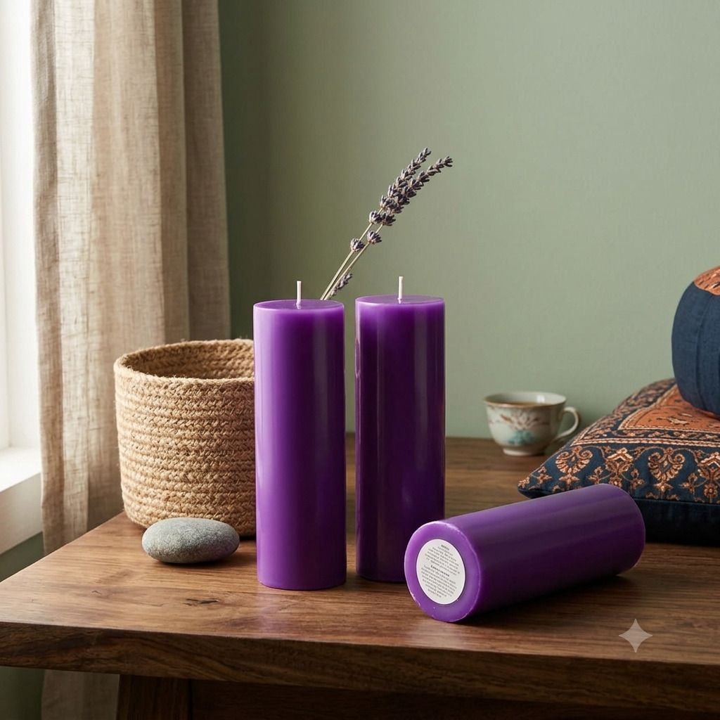 peepresion Lavender Pillar Candles Set of 3 | Smokeless Scented | Home Decor & Gift Candle-picture-2