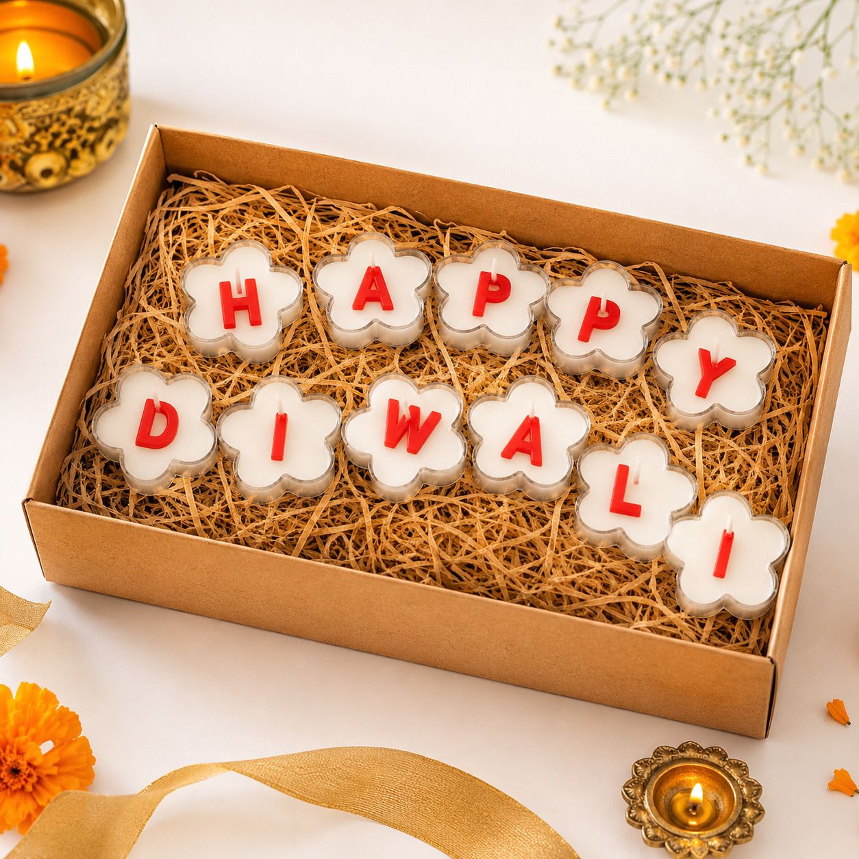 aura bliss Happy Diwali Stars Candle | Soy Wax, Floral Letter Decor, Festive Gift Candle-picture-13