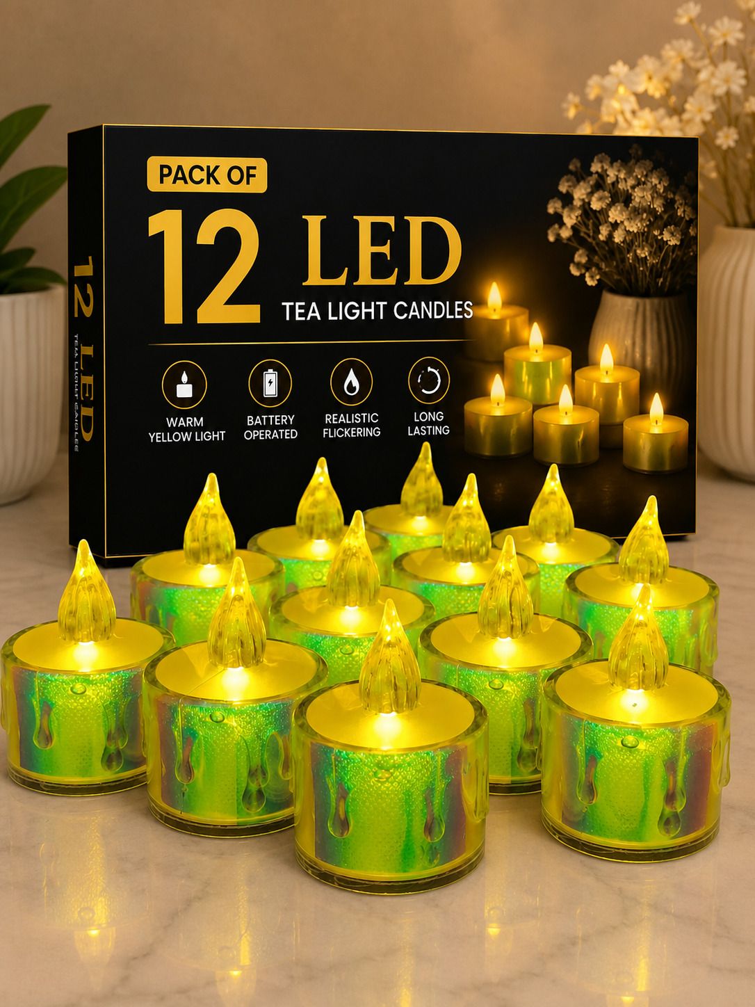 shvayent Pack of 12 LED Tea Light Candles | Battery Operated Flickering Lights Candle-picture-14
