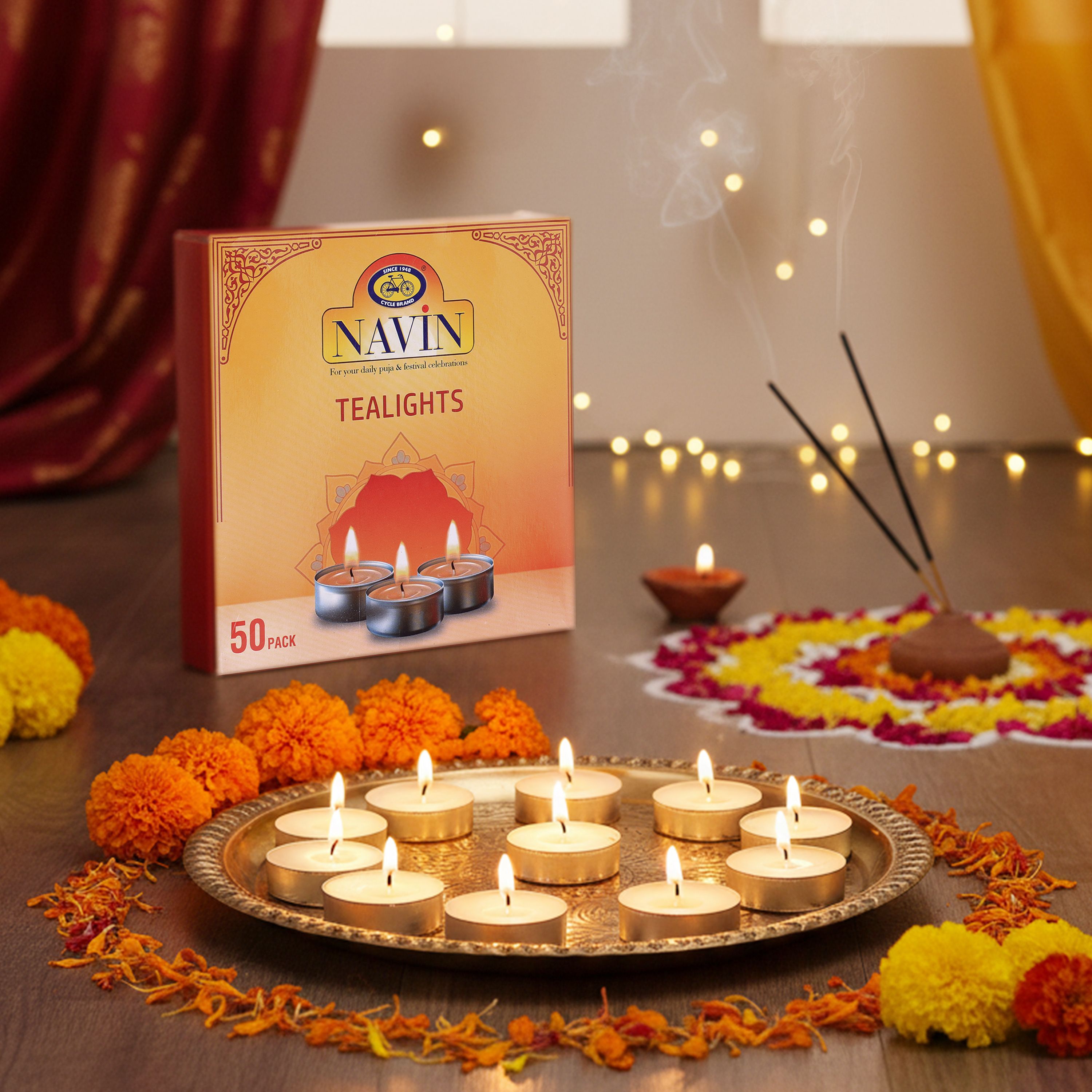 cycle Pure Ghee Tealight Diyas 50 Pcs | Easy, Clean & Ready-to-Light for Puja Candle-picture-10