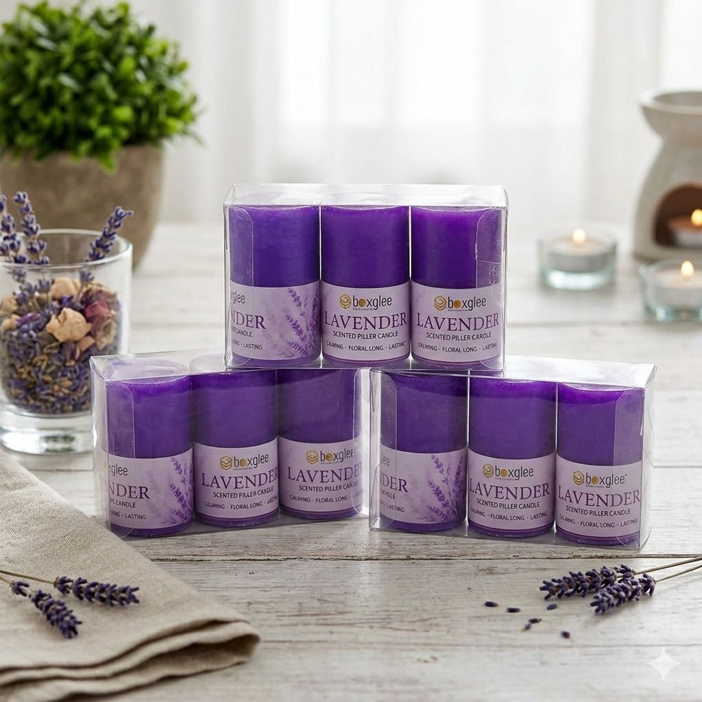 Lavender Scented Mini Pillar Candles Set of 9 | Long Burn Home Decor Candle-image-29