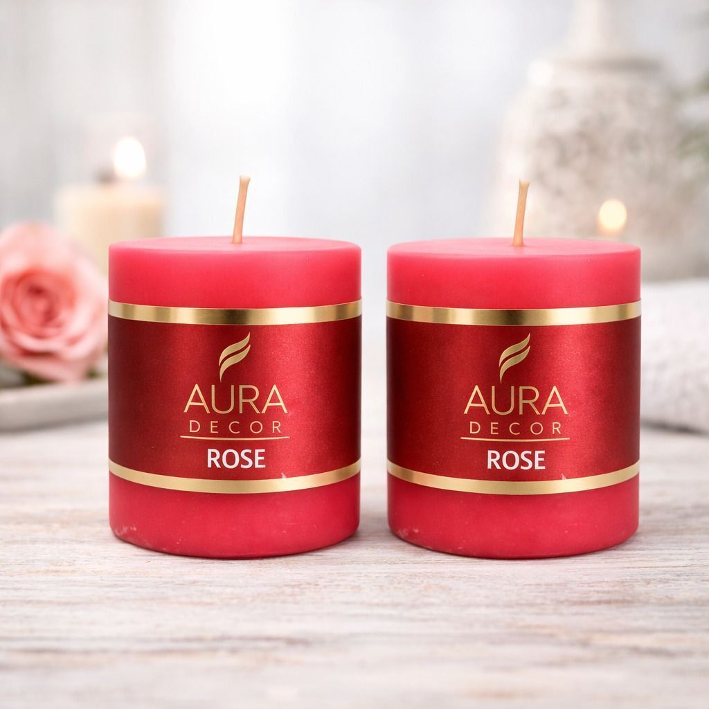 auradecor Rose Fragrance Pack of 2 Pillar Candle-picture-14
