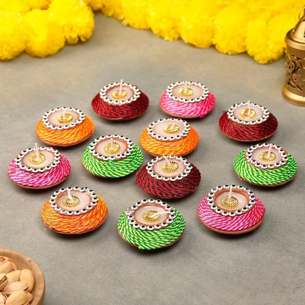 Handmade Wax Filled Matki Clay Diya For Diwali Decoration Pack Of 10 Candle-image-2