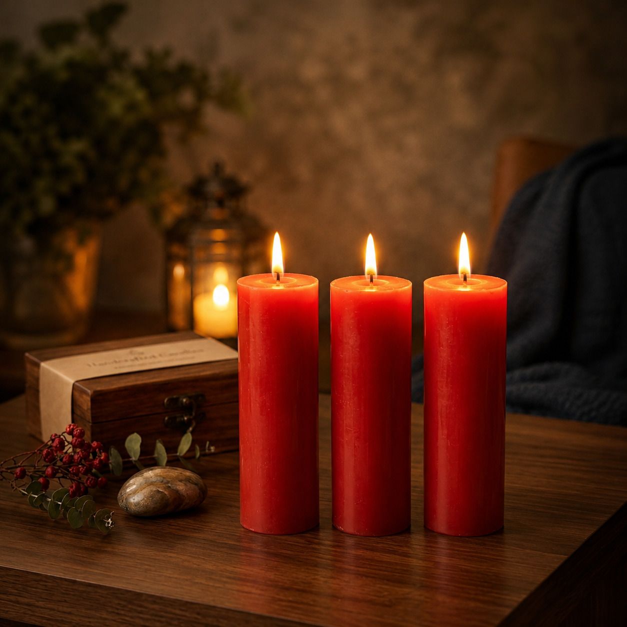 boxglee Sandalwood Pillar Candles Set of 3 | Scented Long Burning Home Decor Gift A14 Candle-picture-34