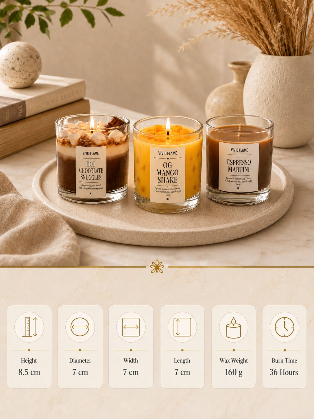 Hot Chocolate + Mango Candle + Espresso Candle Combo3 Medium 160GM Candle-image-41