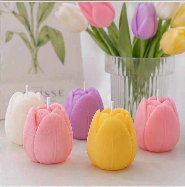 rkcandle Handmade Designer Soy Wax Tulip Rose Wax Candle Set Pack of 6 Pcs Candle-picture-33