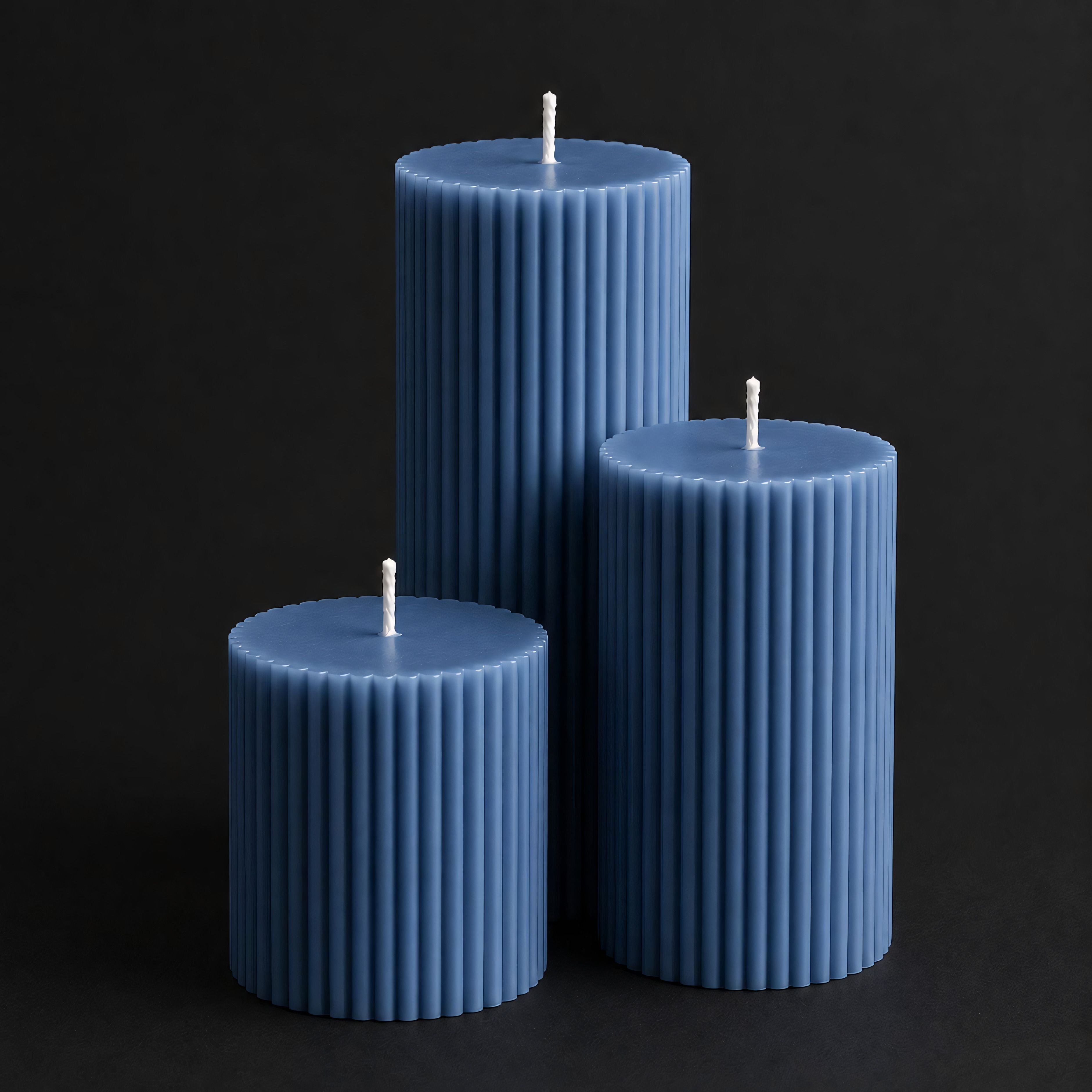 Premium Blue Ribbed Pillar Candle-image-35