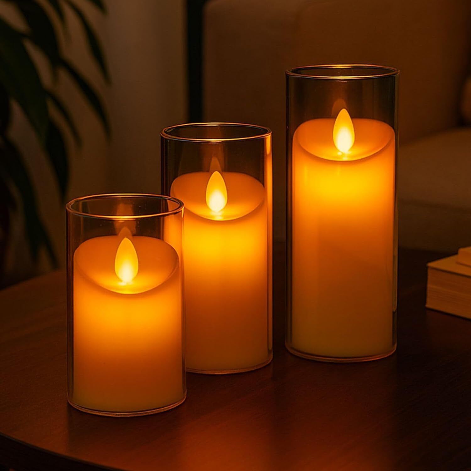 Pillar Candles with Clear Glass Effect Cover Battery Operated Flickering Candle-image-34