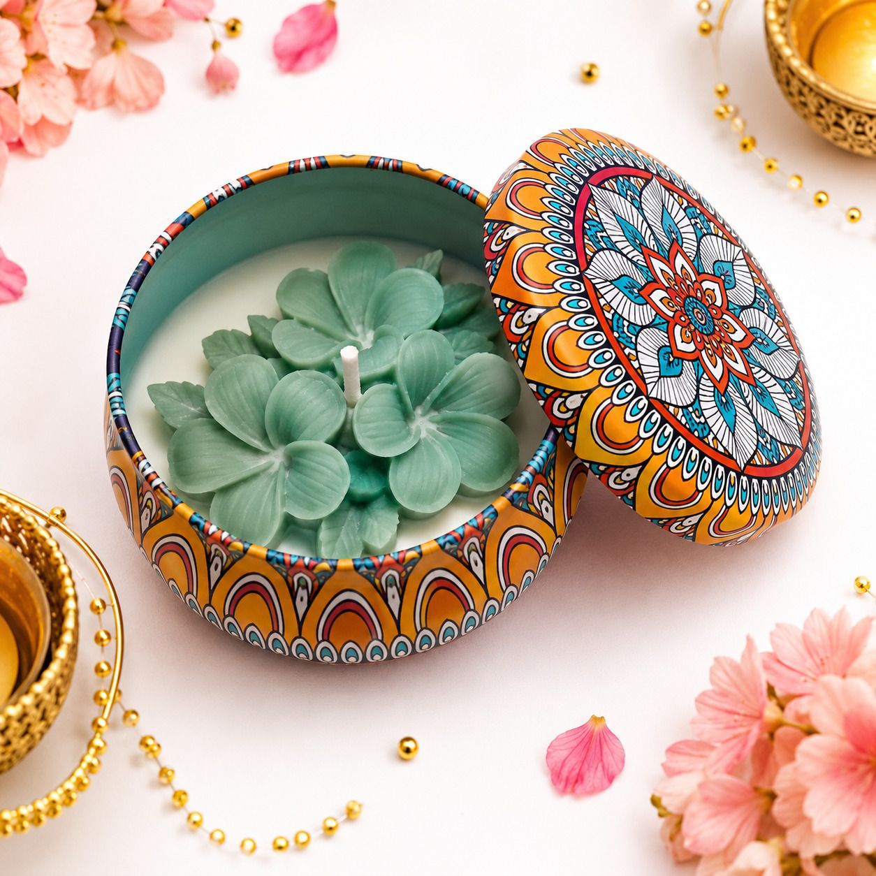 Mandala Tin Candle | Soy Wax, Succulent Decor & Gift Candle-image-2