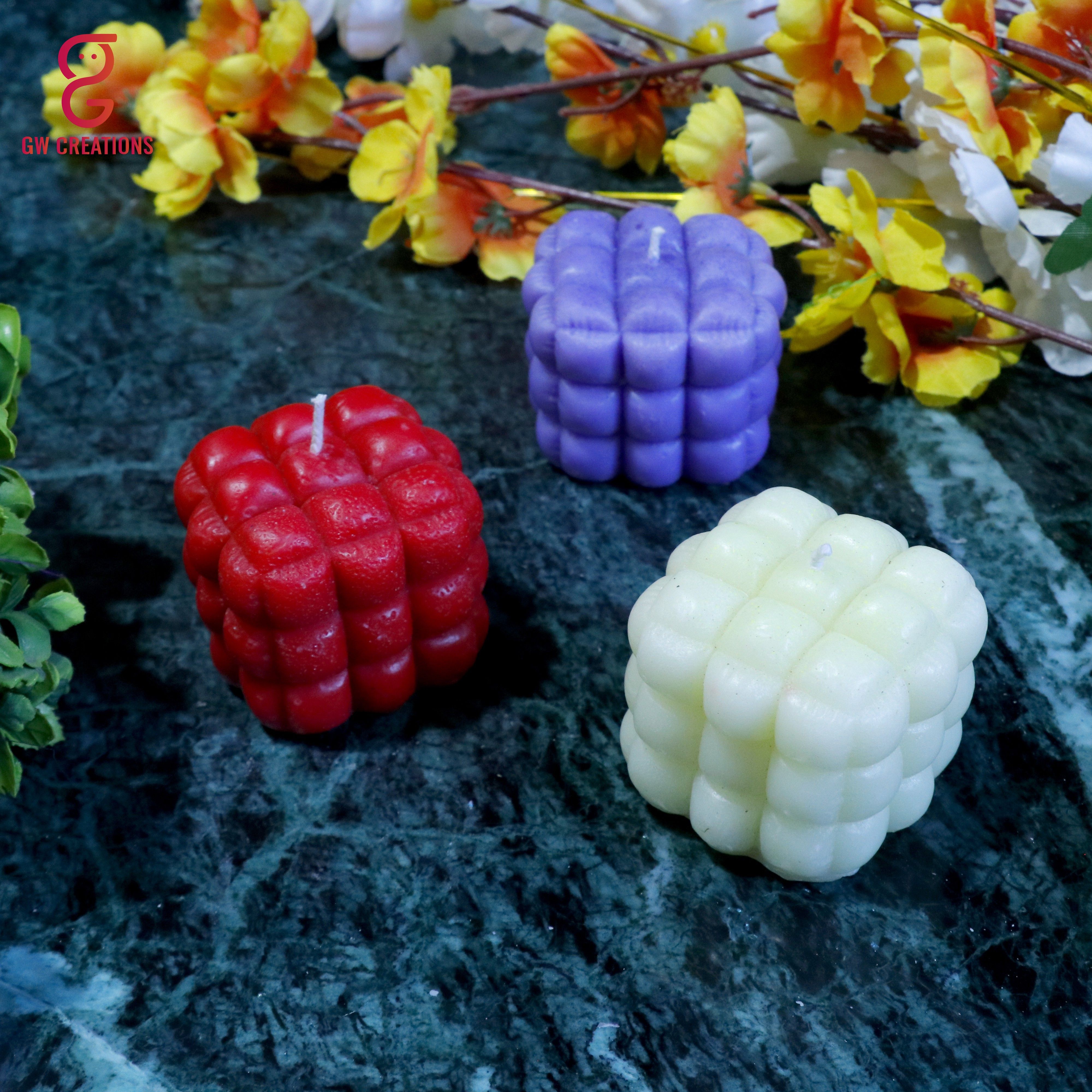 Handmade 3D Cube Lavender Rose Jasmine Candle Candle-image-44