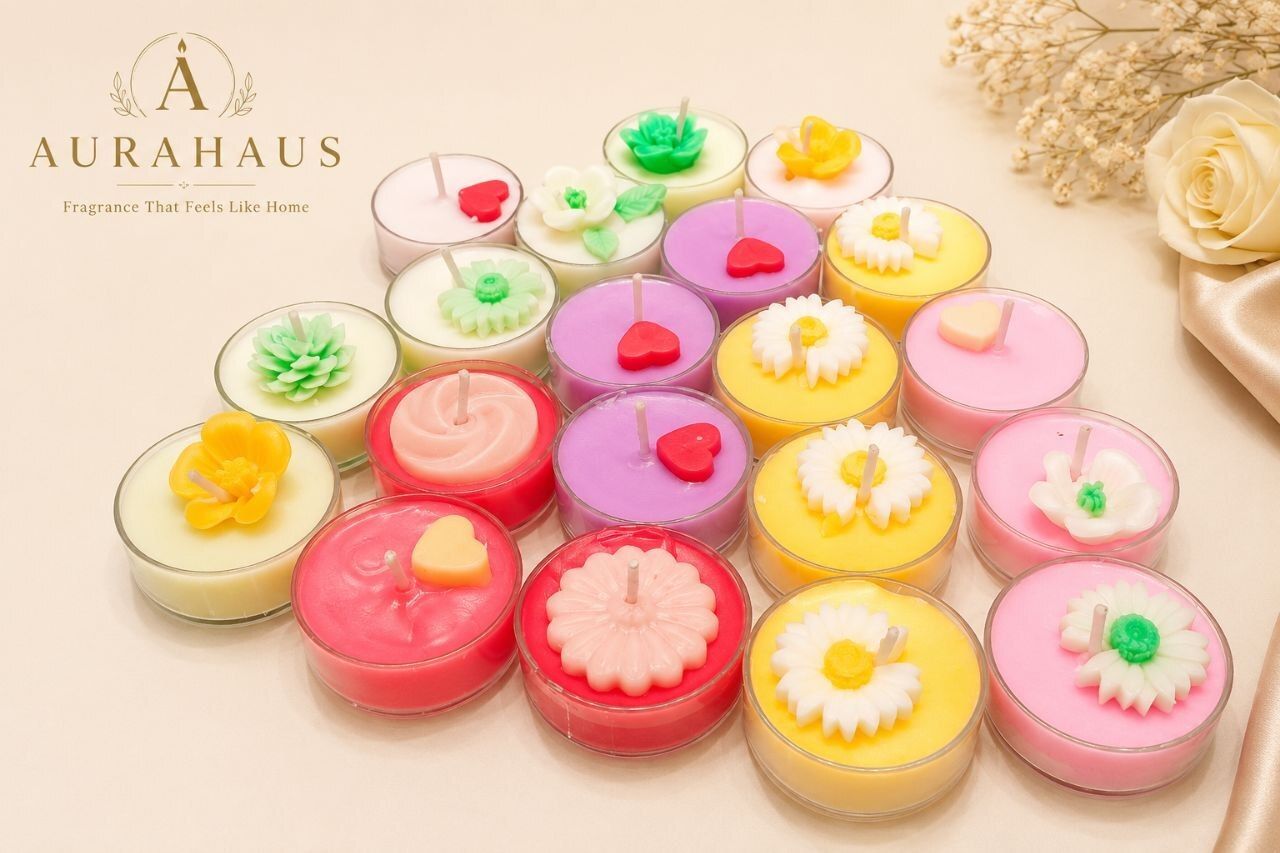 Handmade Scented Tealight Candle | Decorative Soy Wax Candle Floral Design Candle-image-10