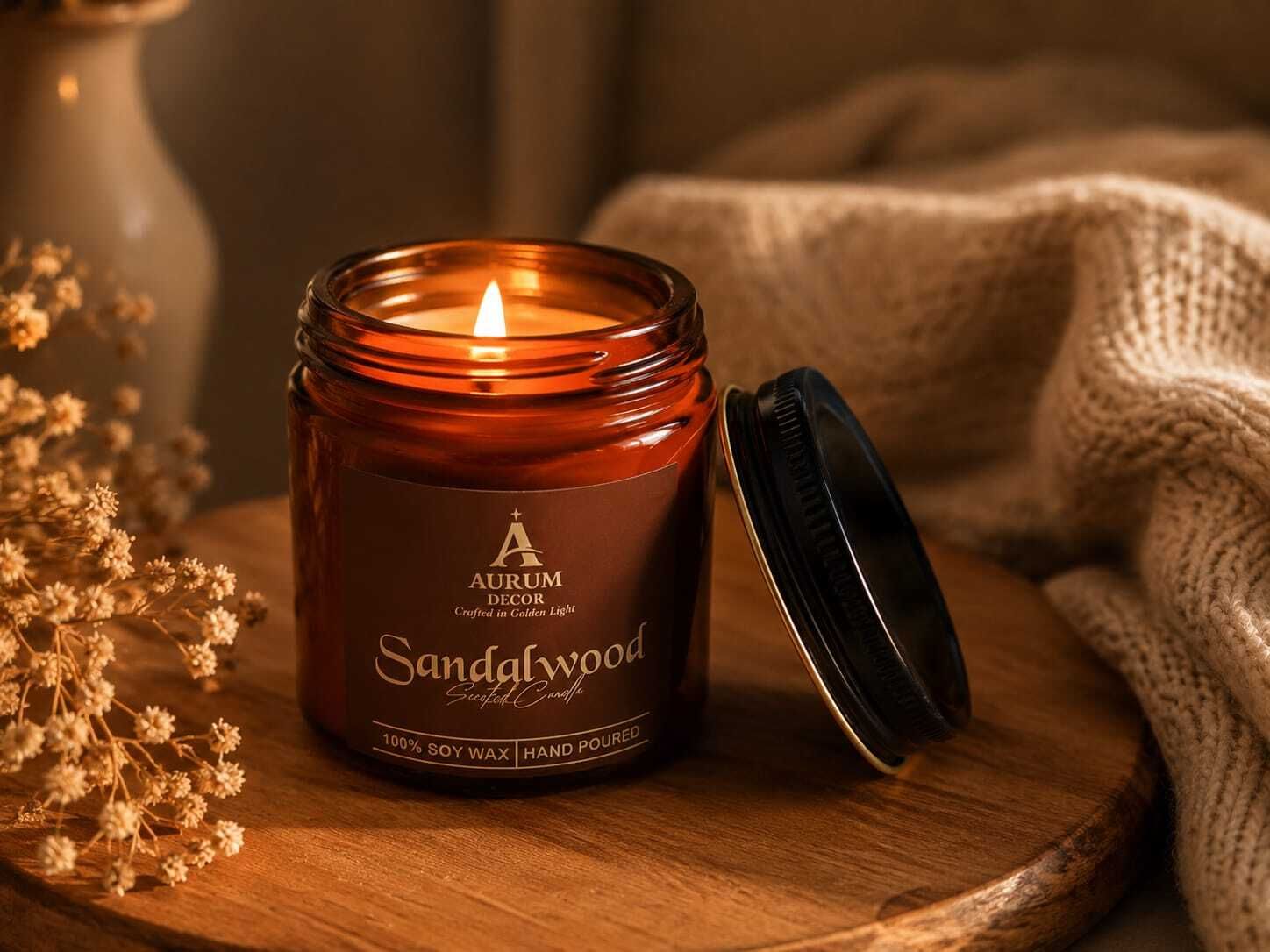 aurum decor Scented Candle Sandalwood Soy Wax Smokeless Jar Candle Candle-picture-47