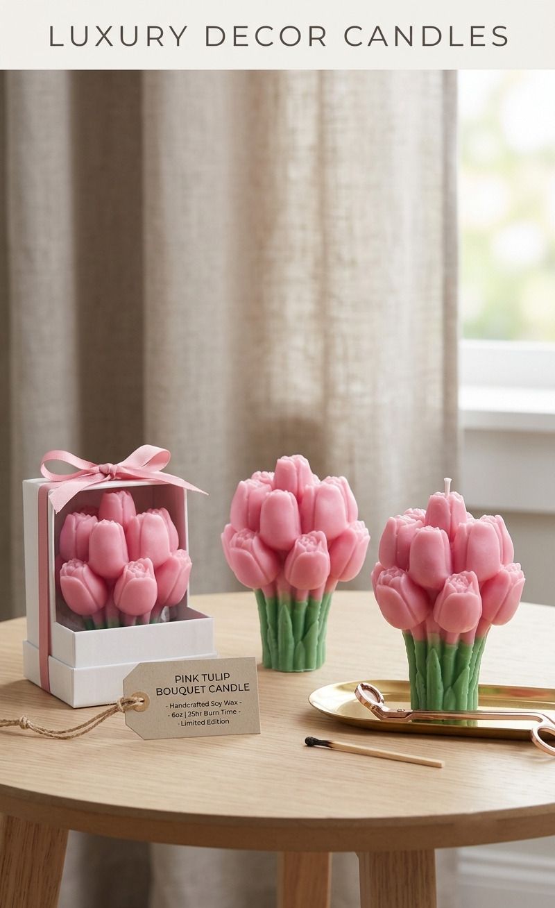 Pink Tulip Bouquet Candle-image-4