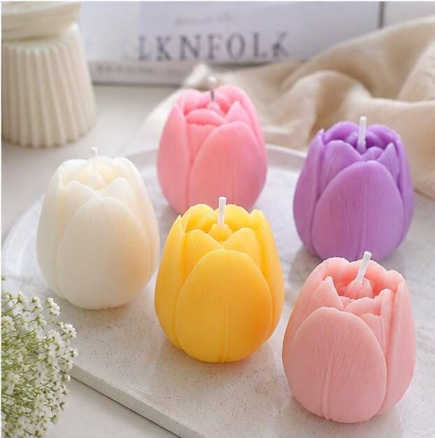 rkcandle Handmade Designer Soy Wax Tulip Rose Wax Candle Set Pack of 24 Pcs Candle-picture-32