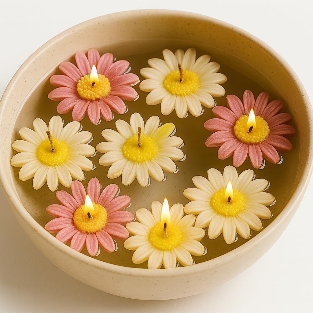 Pack of 5 Multicolour Daisy Flower Scented Floating Candles Candle-image-39