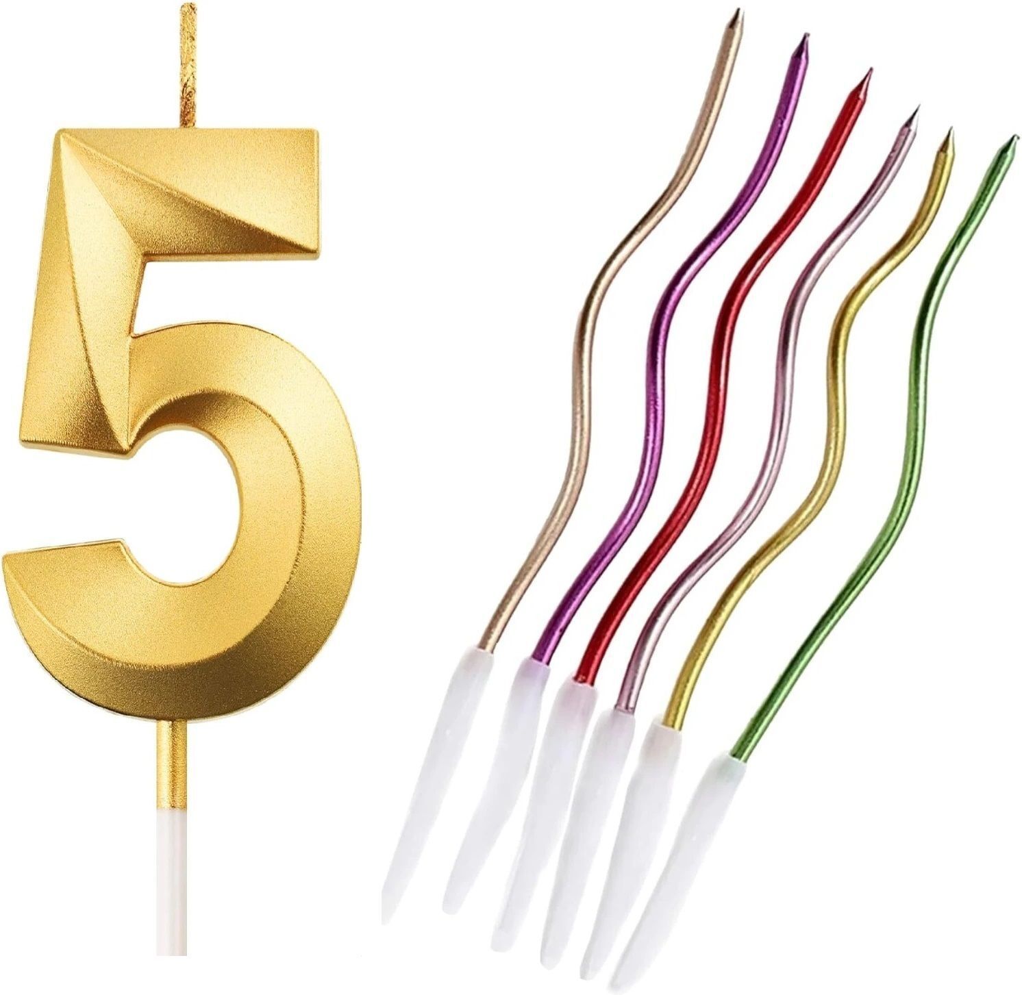 drishti Golden 5 Number Candle for Birthday & Anniversary With 6 Pcs Multicolor Spiral Candle-picture-15