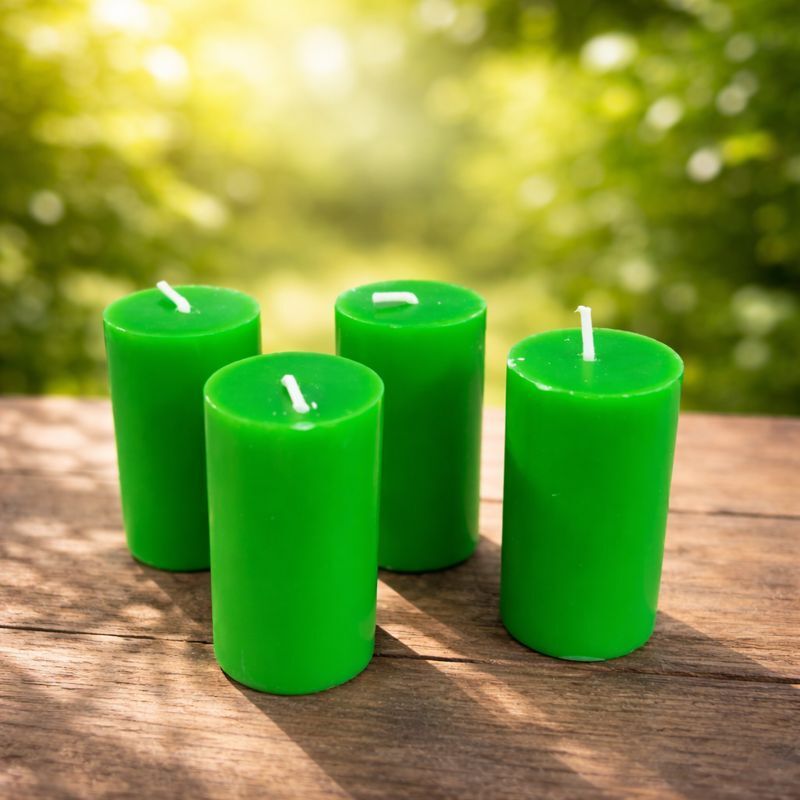 Unscented Green Pillar Candle for Home Decor, Prayer & Gifting A34 Candle-image-0