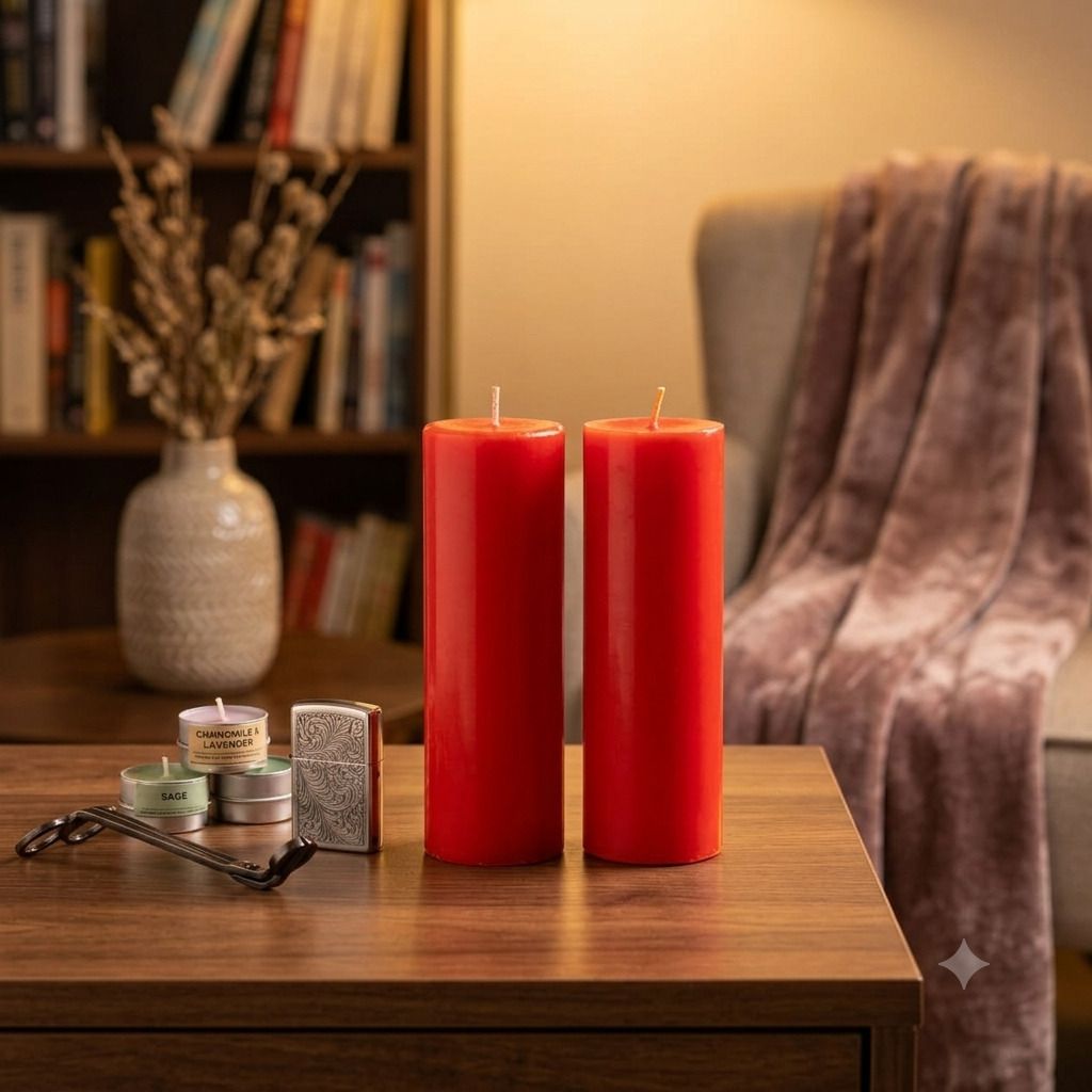 boxglee Sandalwood Pillar Candles Set of 2 | Scented Long Burning Home Decor Gift A12 Candle-picture-48