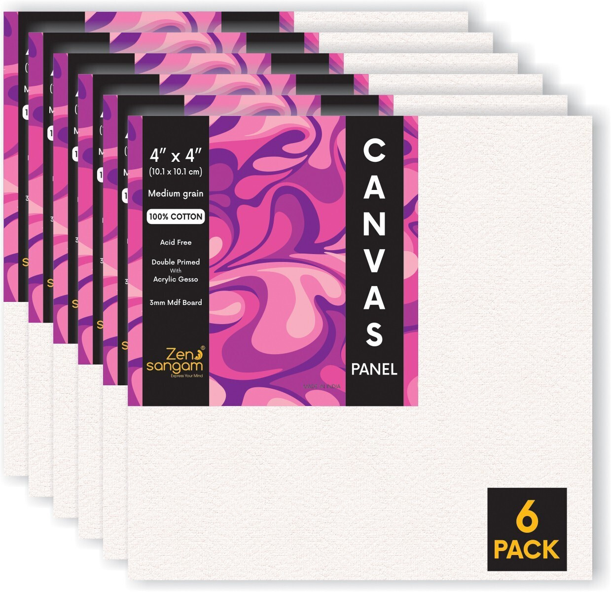 zen sangam express your mind 1 Acrylic Medium Grain Stretched Canvas Board (Set of 6) image 1