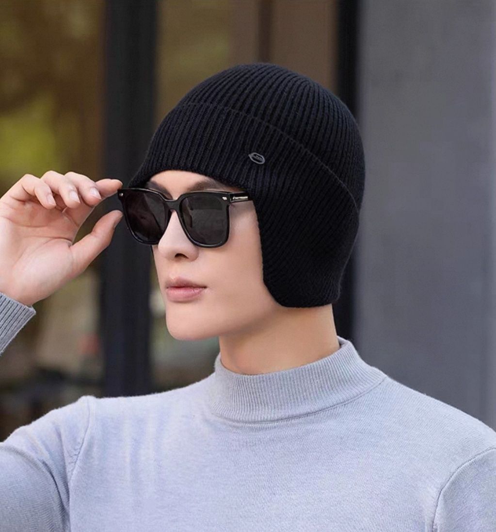 winity Earflap Soft Warm Knitted Korean Style(Double Layers Fabric) Winter Caps for Men Woven Beanie-picture-15