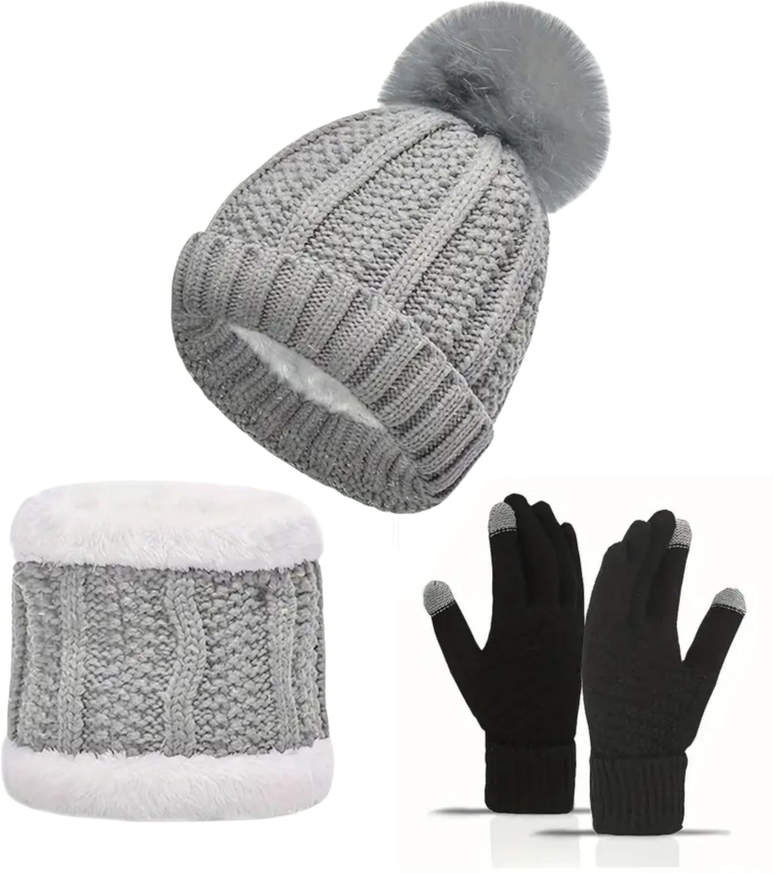 reffer women's winter woolen caps neck warmer and touchscreen gloves set Woven Beanie-picture-15