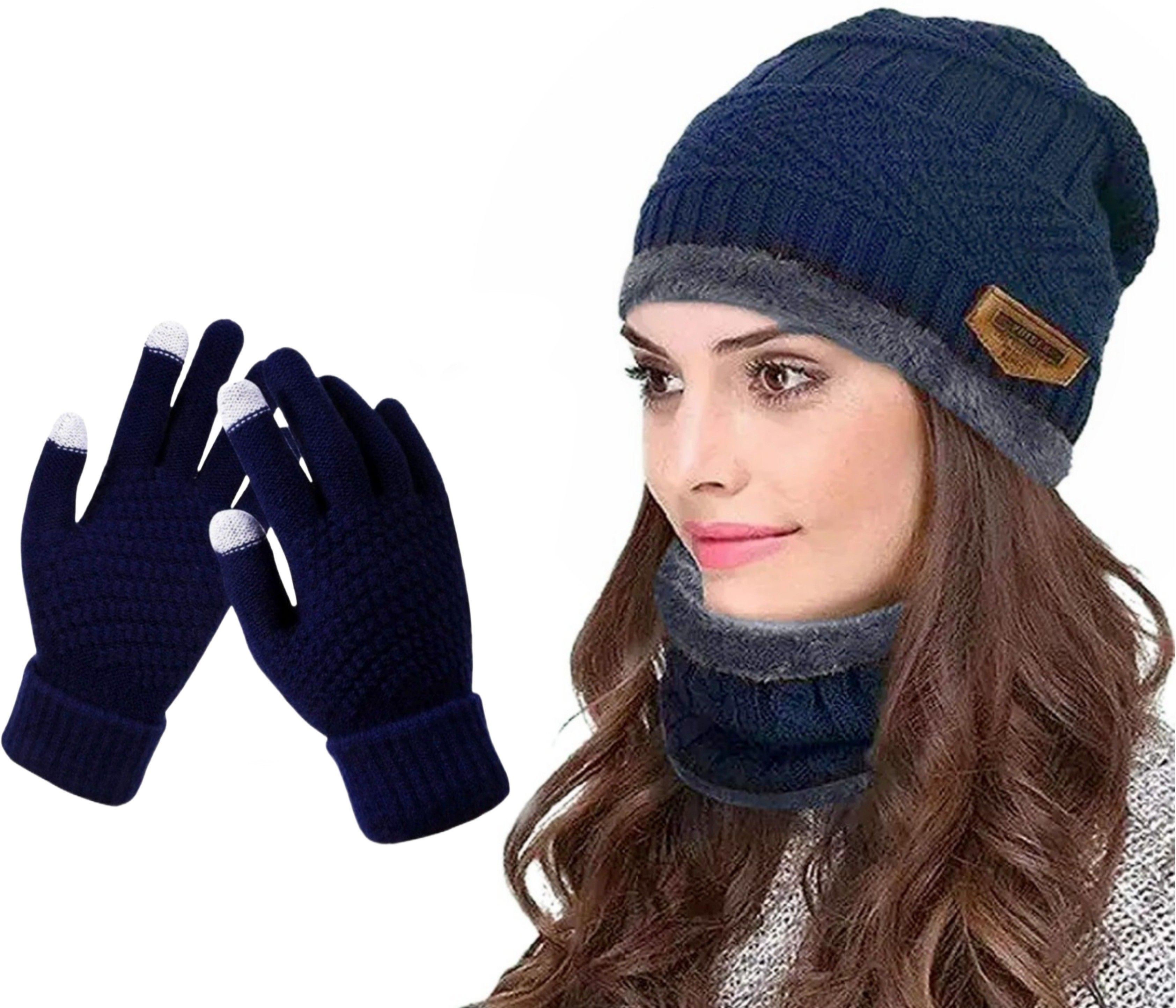 reffer women's winter woolen beanie neck warmer and touchscreen gloves set for Girl's Beanie-picture-11