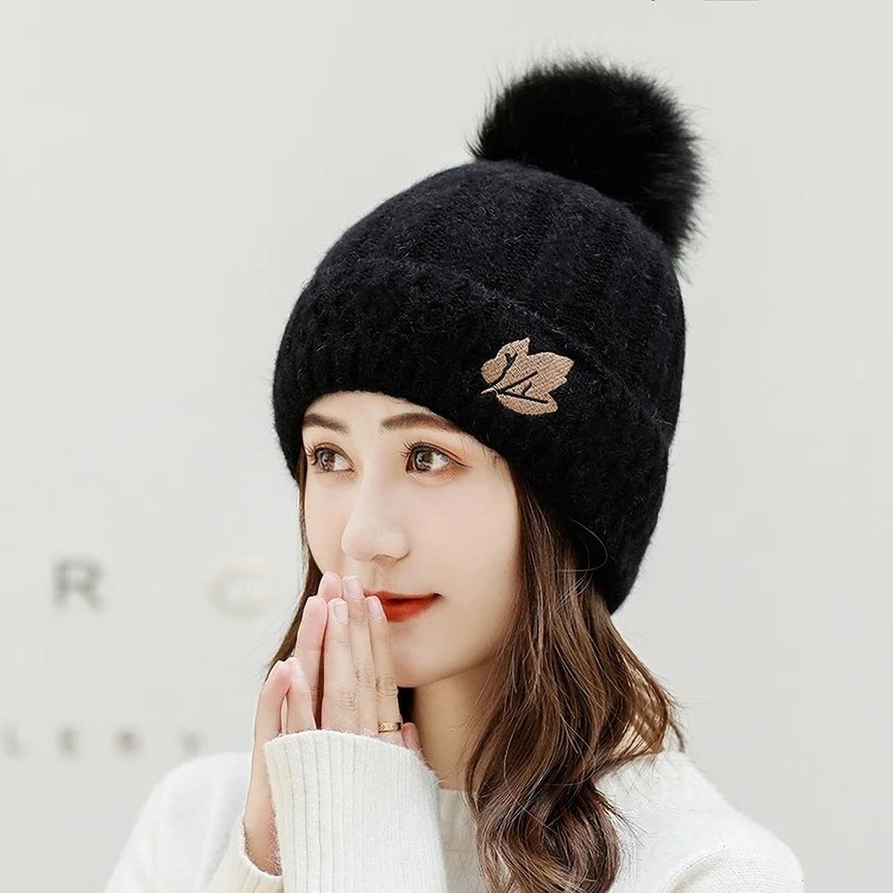 Women's stylish winter woolen cap soft warm fur inside pom-pom on top for girls Woven Beanie-image-44