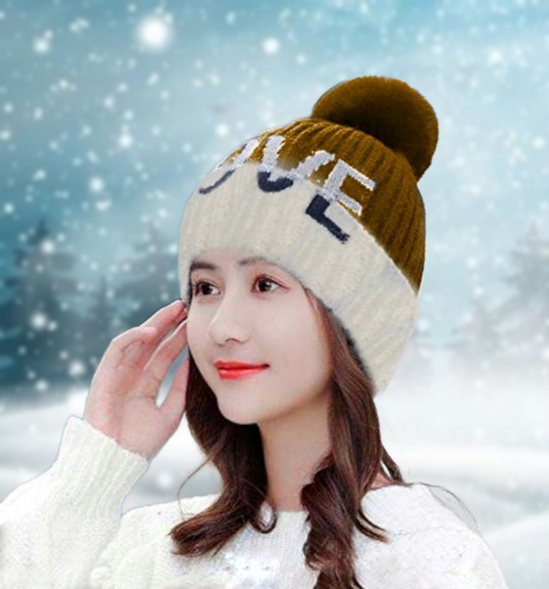 highever Women's stylish winter woolen cap soft warm fur inside pom-pom on top for girls Woven Beanie-picture-20