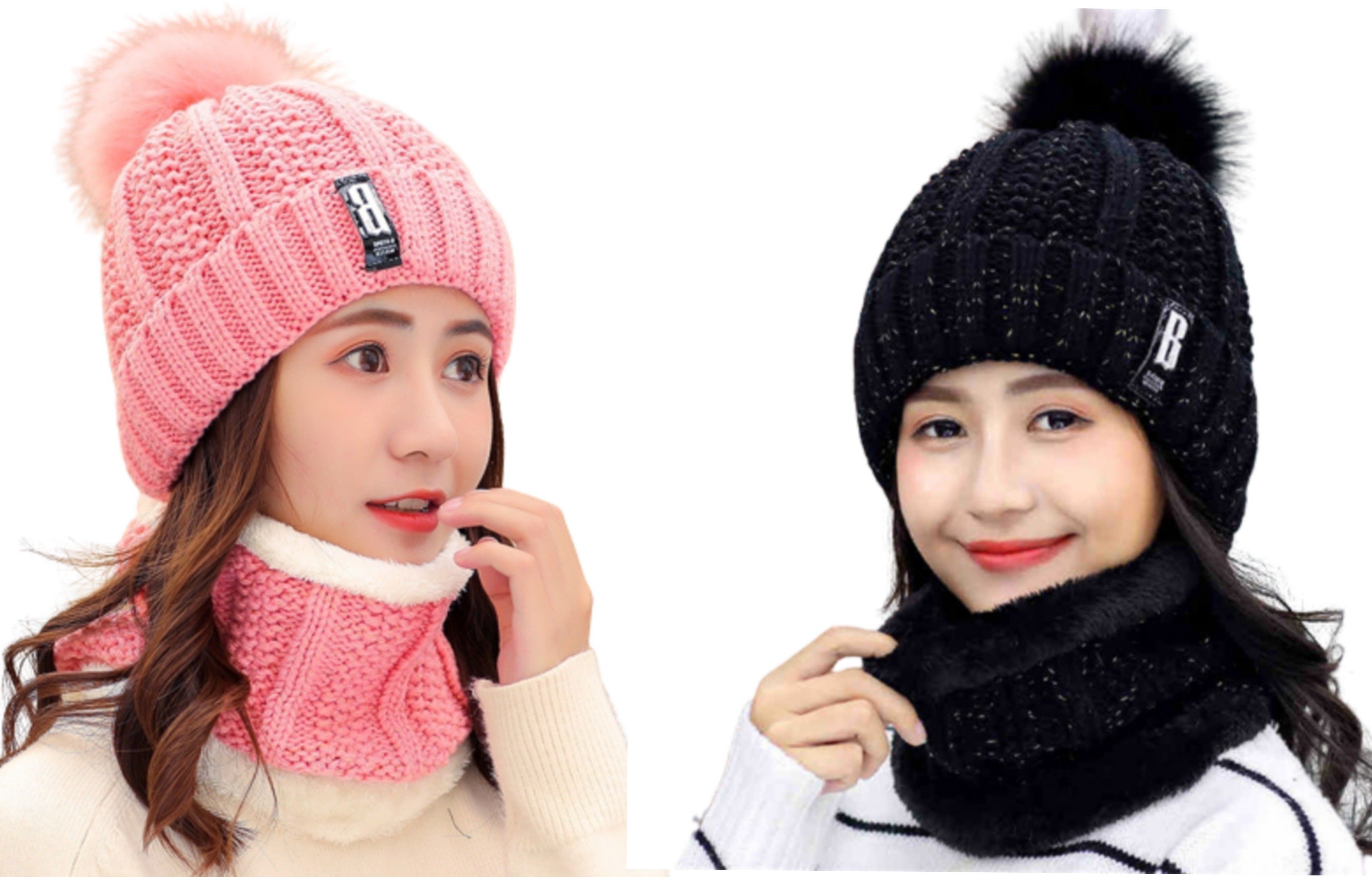 highever Combo Woolen Beanie Caps with Scarf Set soft Warm fur Lining for girls|Women Beanie-picture-29