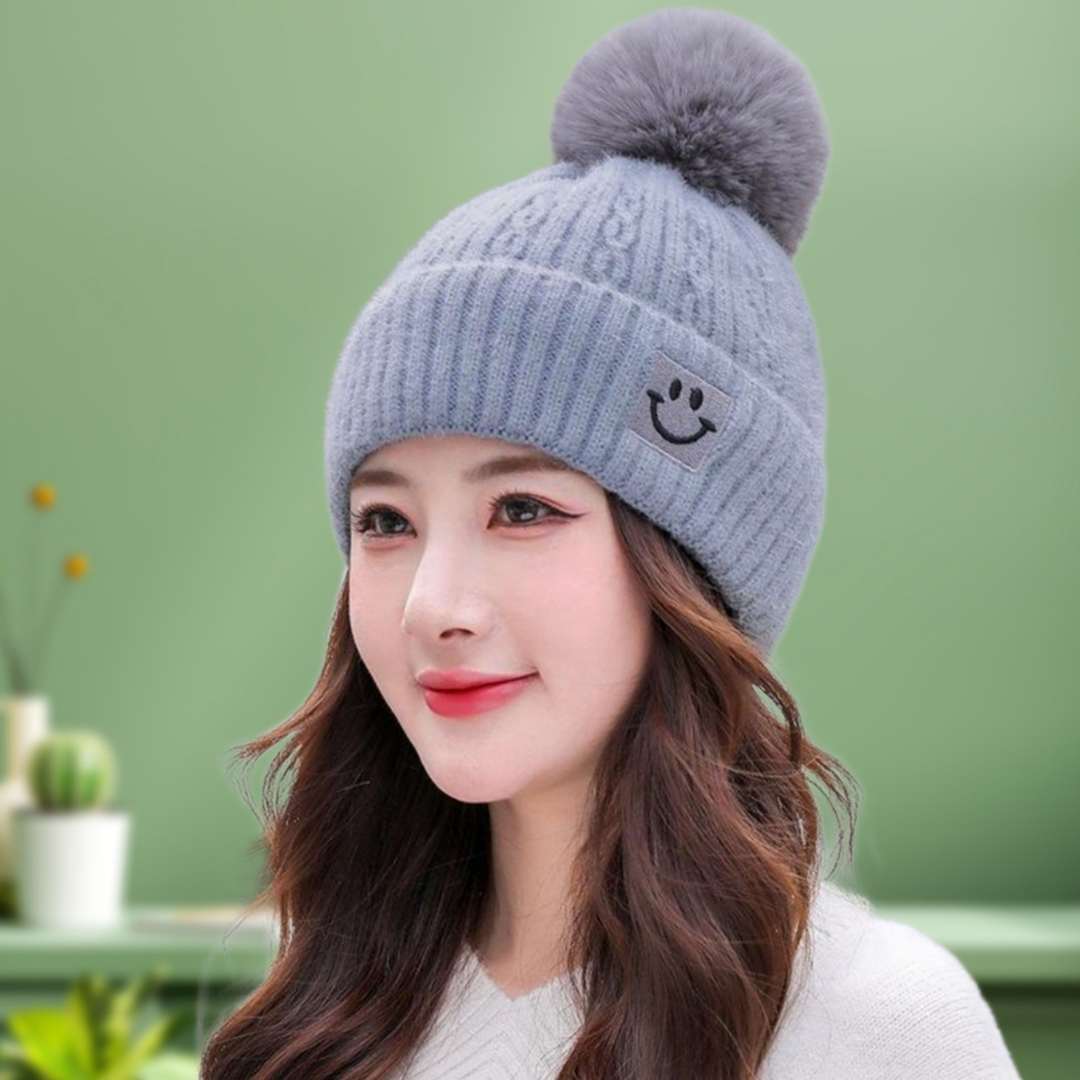 highever Winter Woolen Warm Beanie (Fur Inside Soft Pompom on top) Winter caps for Women Beanie-picture-41