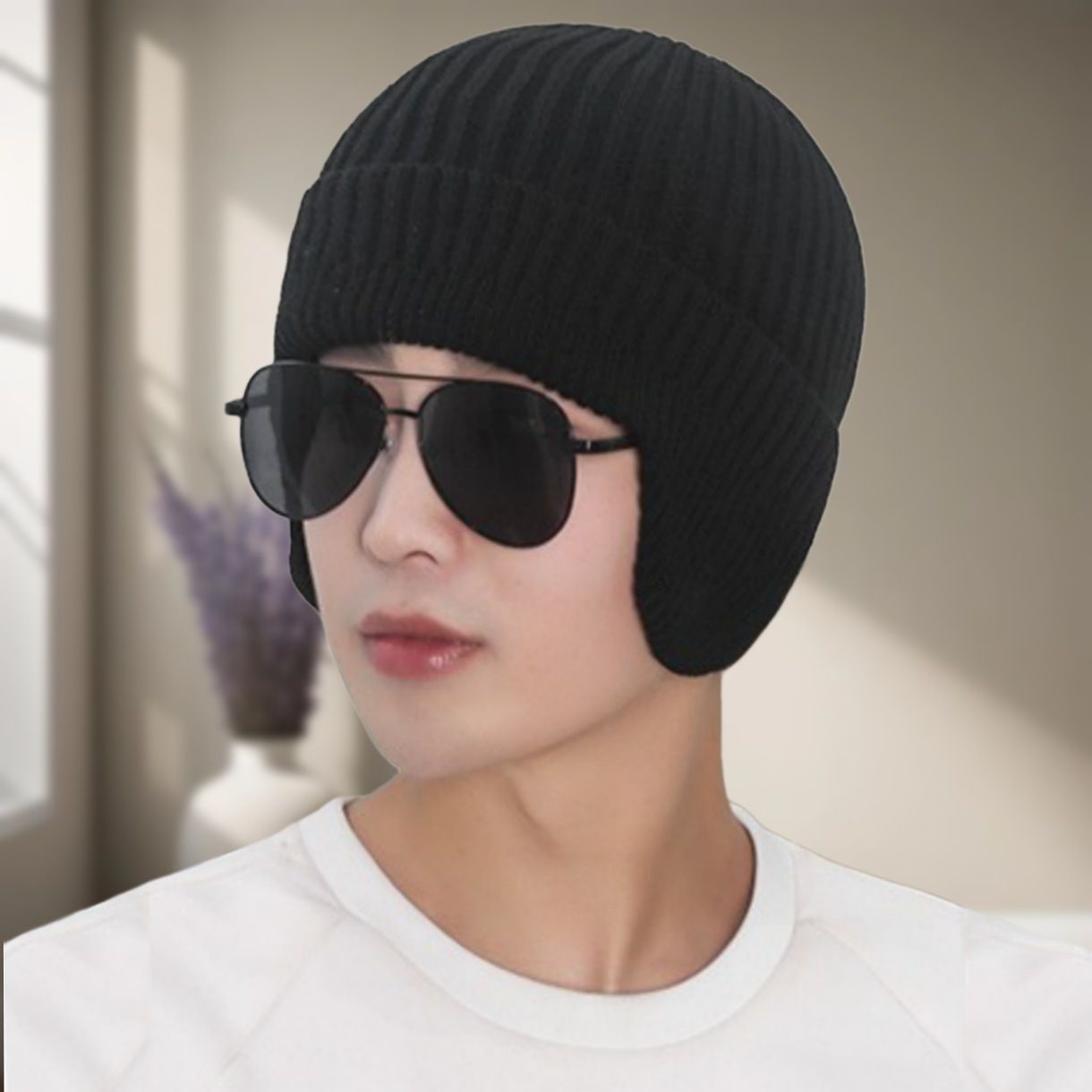 winity Earflap soft warm Knitted fabric double layers stylish winter cap for men Woven Beanie-picture-27