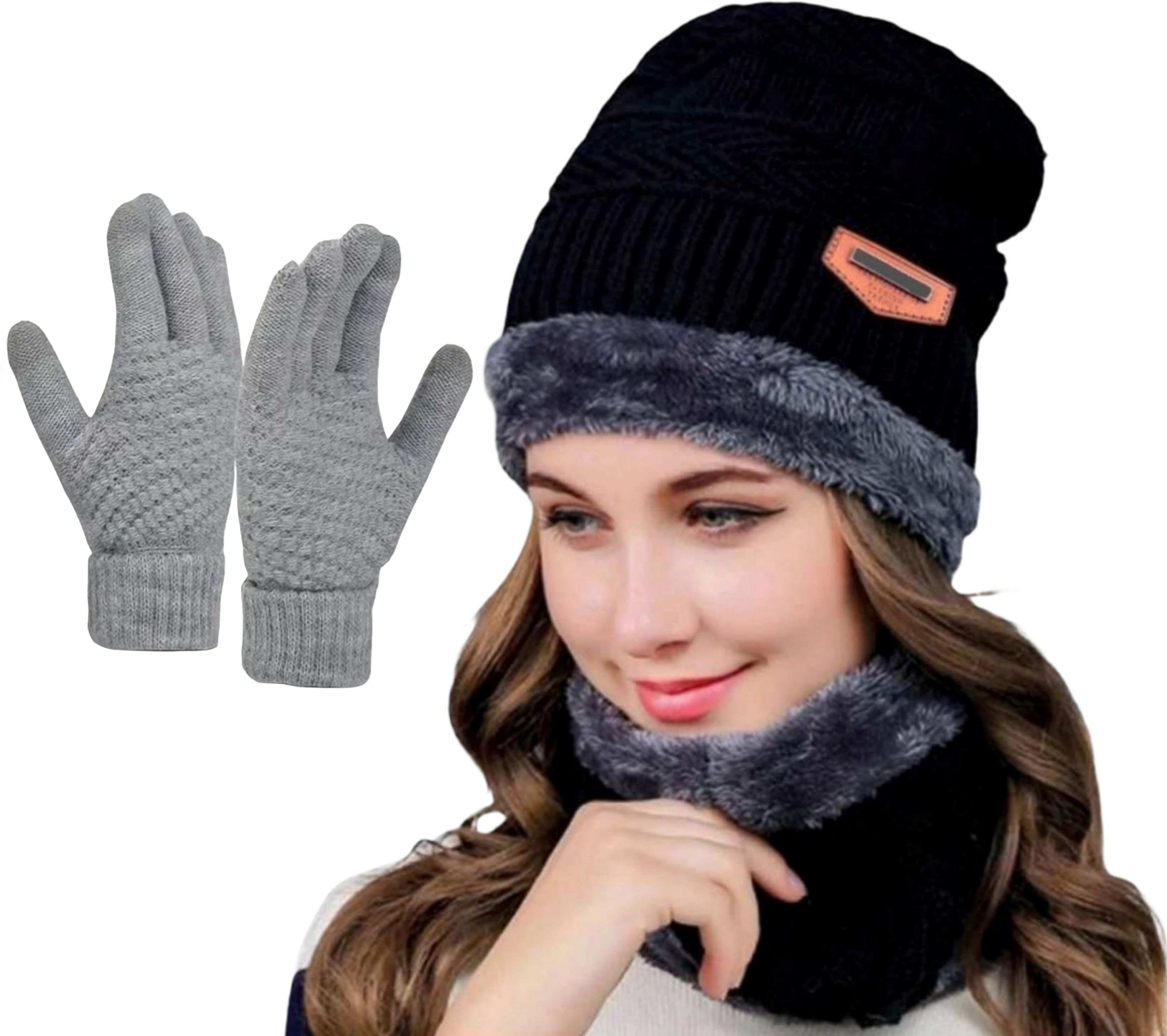 highever women's winter woolen caps neck warmer and touchscreen gloves set for Woven Beanie-picture-13