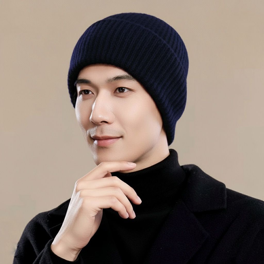 Highever korean style (double layers warm fabric) winter cap for men Woven Beanie-image-1