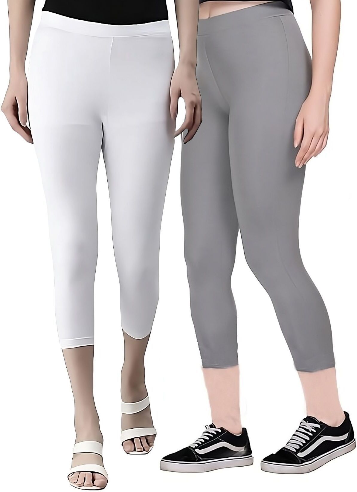 zayanqa 3/4th Capri leggings Women White, Grey Capri-picture-13