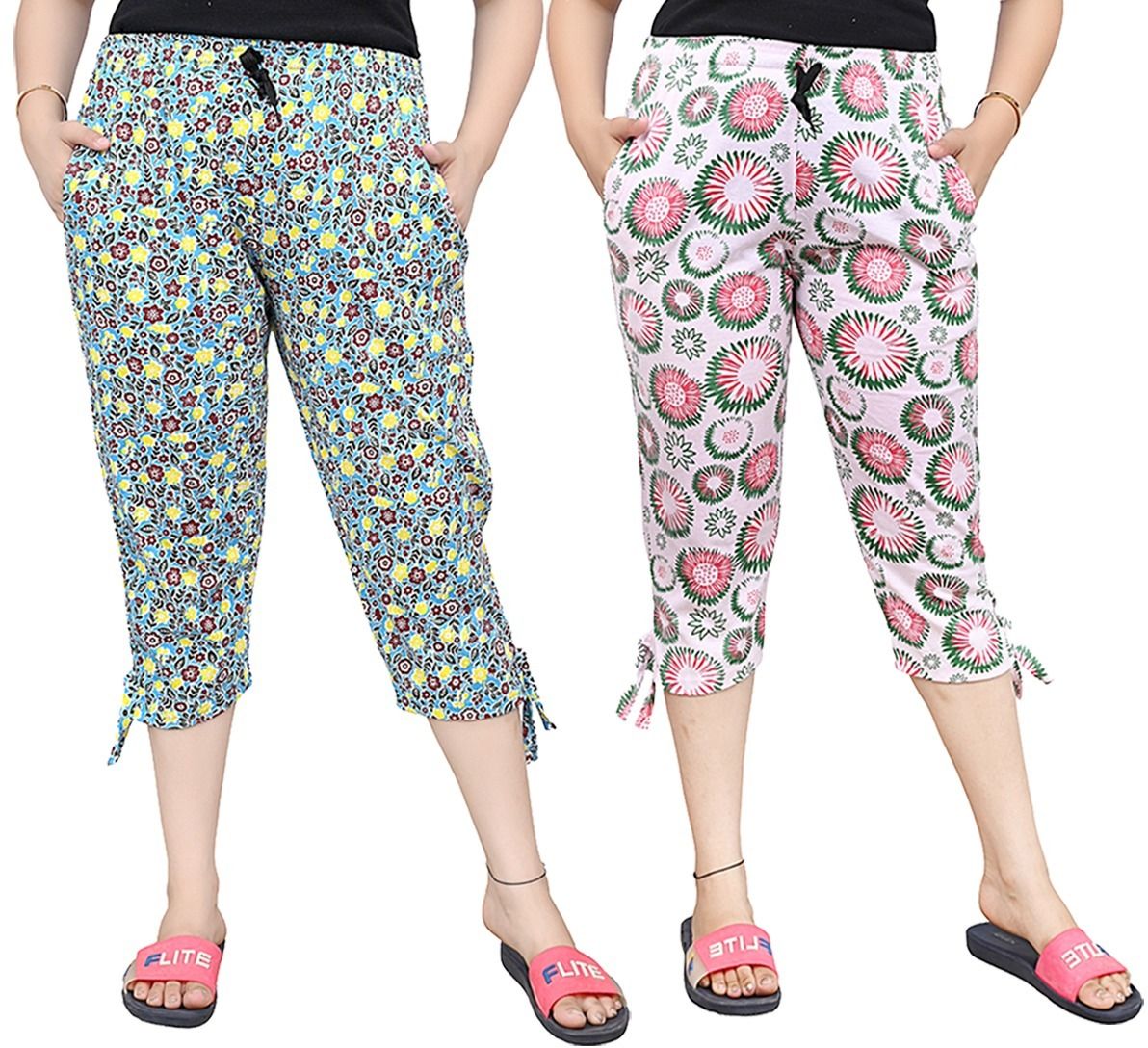 combo pack 2 Printed Nightwear Capris with side pockets Women Multicolor Capri-image-1