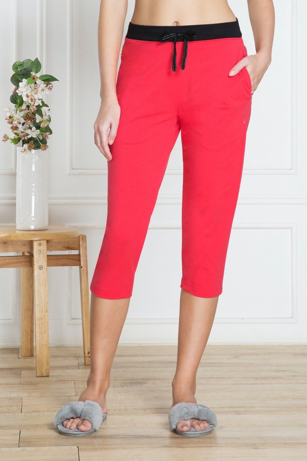 Drawstring Waist And Reflective Trim Women Grey Capri-image-20