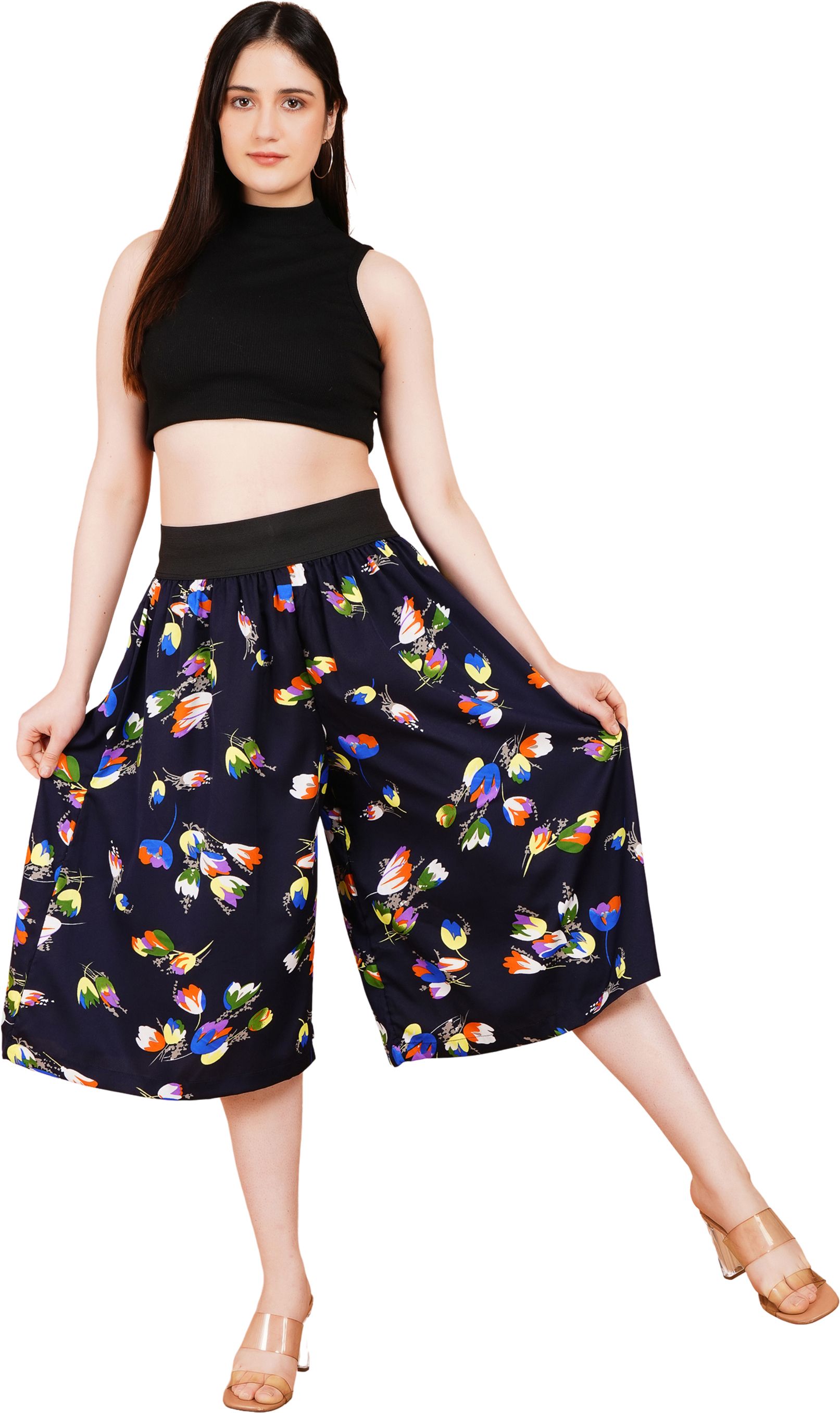 as all collection Women Polyester Printed Capri ,Elastic Waist ,Pocketless Multicolor Casual Capri Women Multicolor Capri-picture-53