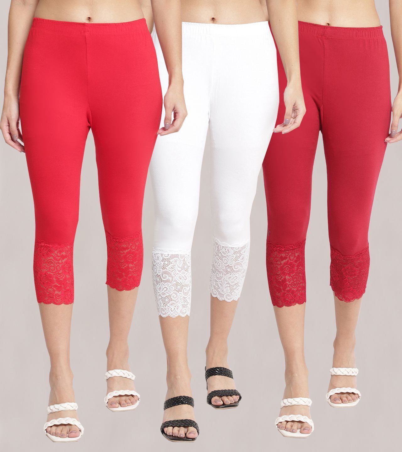 bamboo breeze Women White, Red, Maroon Capri-picture-26
