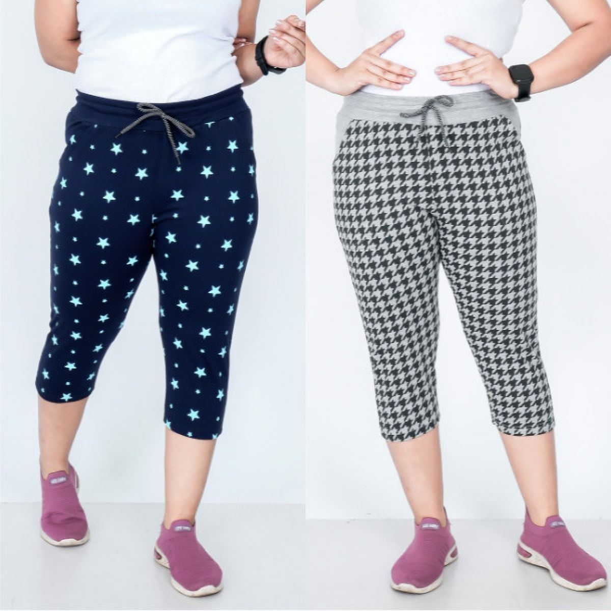 girls Women Blue, Grey Capri-image-13